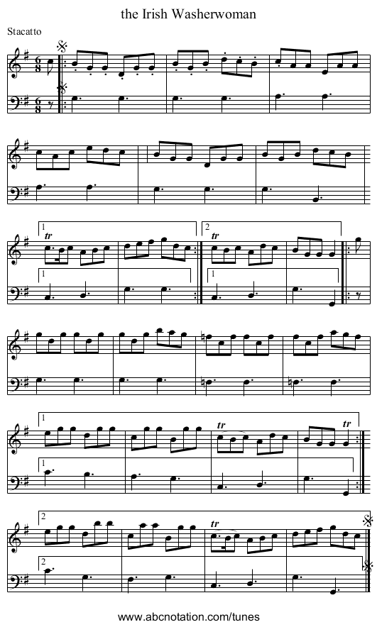 the Irish Washerwoman - staff notation