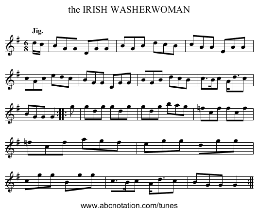 the IRISH WASHERWOMAN - staff notation