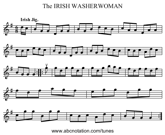 The IRISH WASHERWOMAN - staff notation