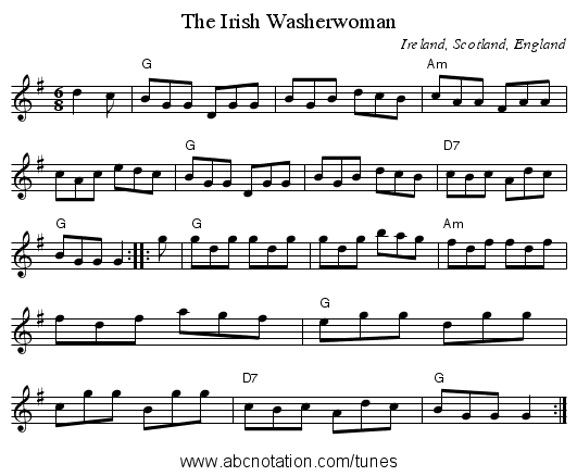 The Irish Washerwoman - staff notation
