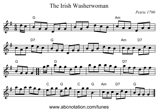 The Irish Washerwoman - staff notation