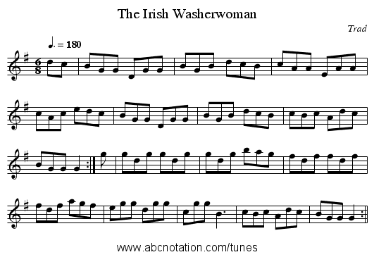 The Irish Washerwoman - staff notation