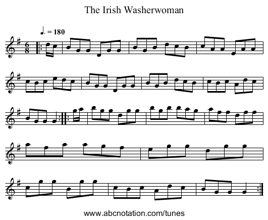 The Irish Washerwoman - staff notation
