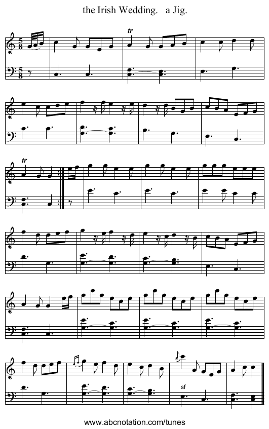 the Irish Wedding.   a Jig. - staff notation