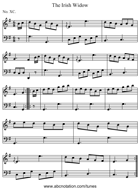 The Irish Widow - staff notation