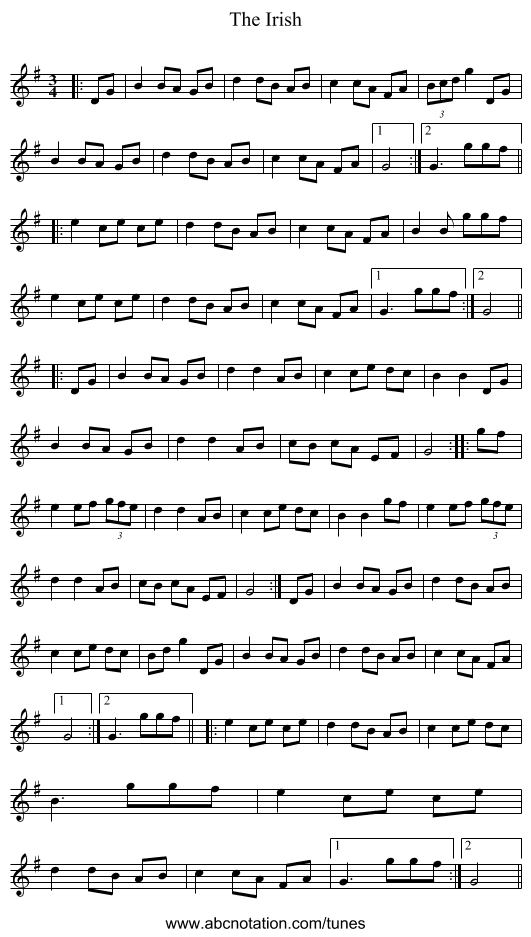 The Irish - staff notation