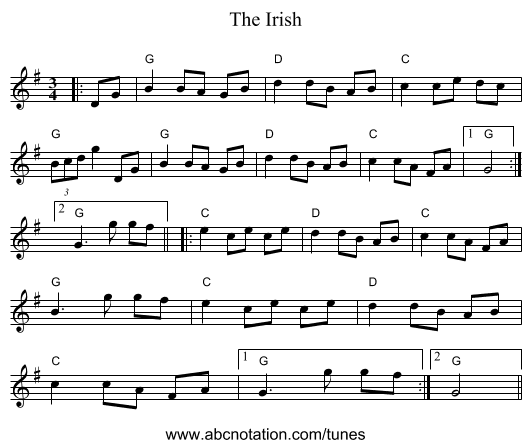The Irish - staff notation