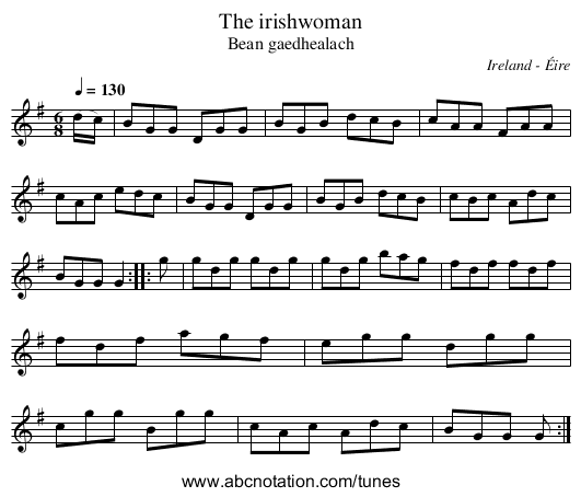 The irishwoman - staff notation