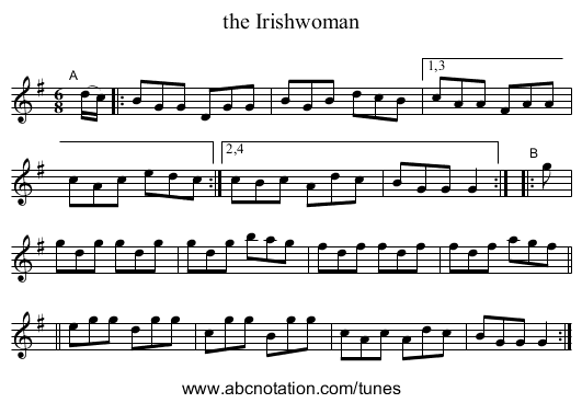 the Irishwoman - staff notation