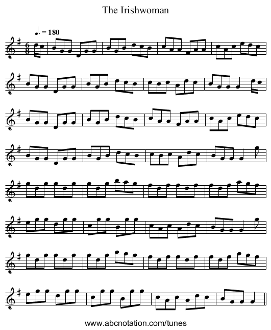 The Irishwoman - staff notation