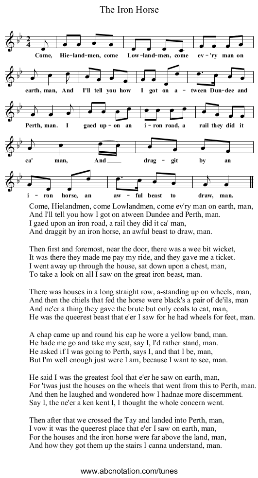 The Iron Horse - staff notation