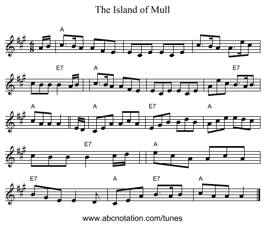 The Island of Mull - staff notation
