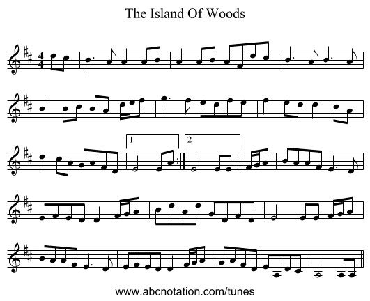 The Island Of Woods - staff notation