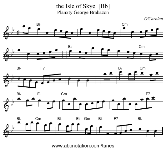 the Isle of Skye  [Bb] - staff notation