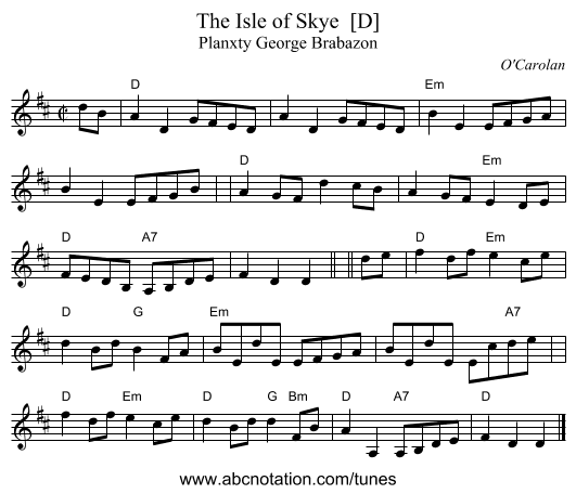 The Isle of Skye  [D] - staff notation