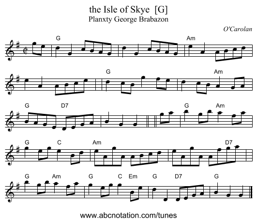 the Isle of Skye  [G] - staff notation