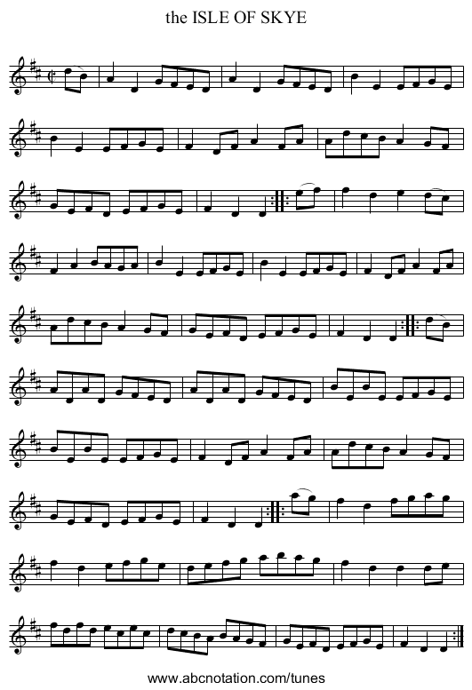 the ISLE OF SKYE - staff notation