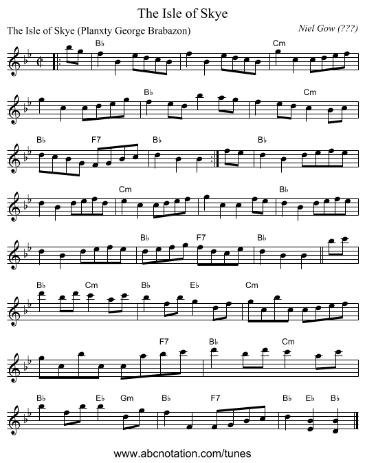 The Isle of Skye - staff notation