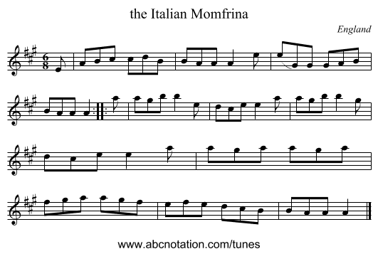 the Italian Momfrina - staff notation