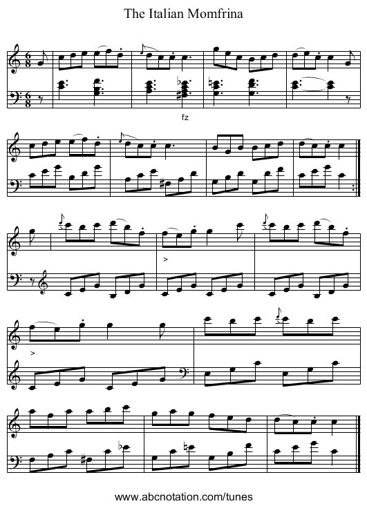 The Italian Momfrina - staff notation