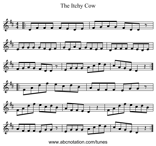 The Itchy Cow - staff notation