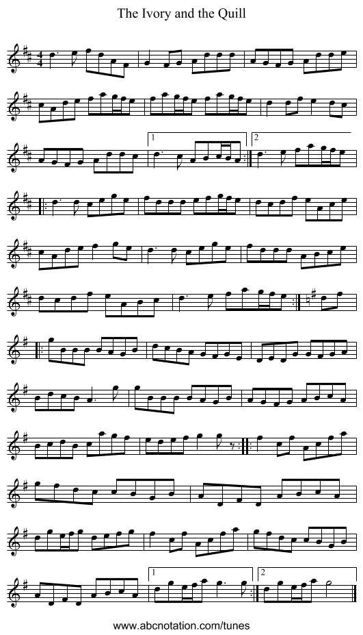 The Ivory and the Quill - staff notation