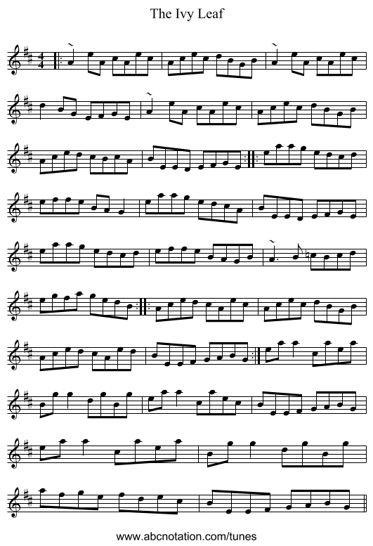 The Ivy Leaf - staff notation