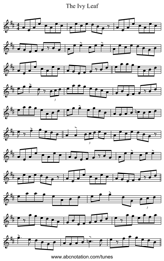 The Ivy Leaf - staff notation