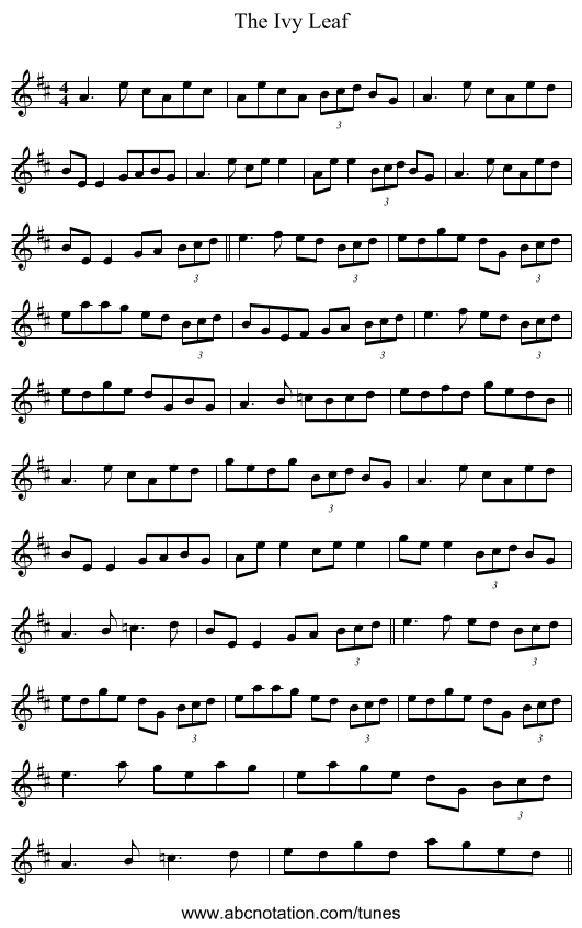 The Ivy Leaf - staff notation