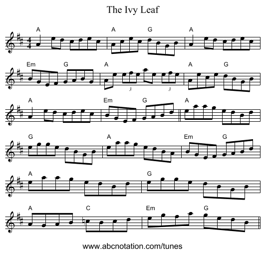 The Ivy Leaf - staff notation