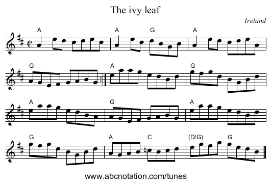 The ivy leaf - staff notation