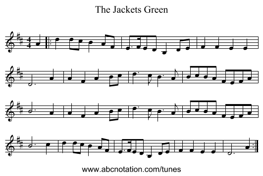 The Jackets Green - staff notation