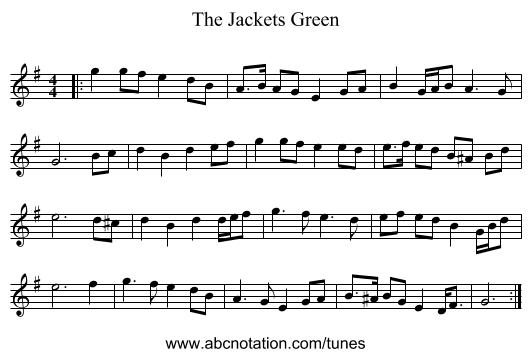 The Jackets Green - staff notation