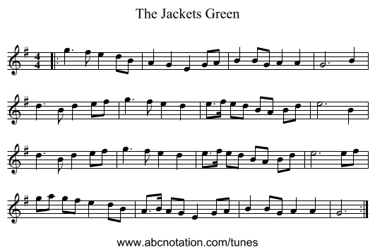 The Jackets Green - staff notation