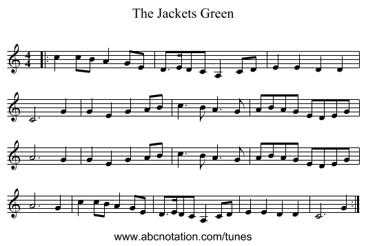 The Jackets Green - staff notation