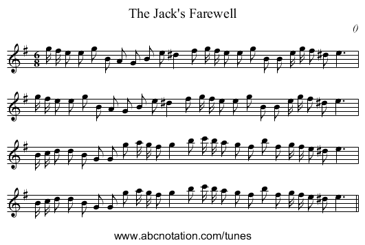The Jack's Farewell - staff notation