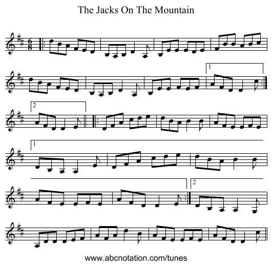 The Jacks On The Mountain - staff notation