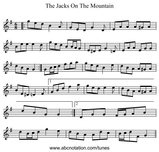 The Jacks On The Mountain - staff notation
