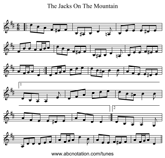 The Jacks On The Mountain - staff notation