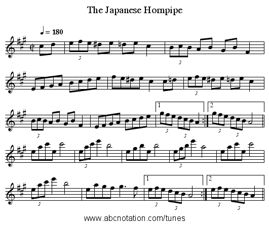 The Japanese Hornpipe - staff notation