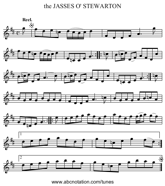 the JASSES O' STEWARTON - staff notation