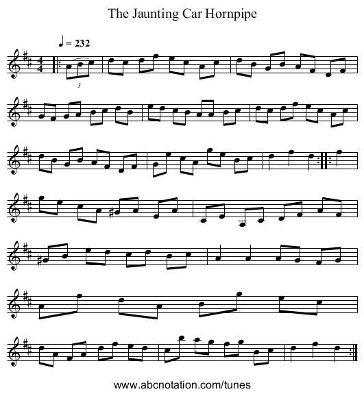 The Jaunting Car Hornpipe - staff notation