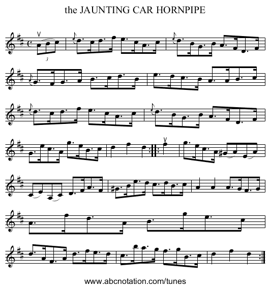 the JAUNTING CAR HORNPIPE - staff notation