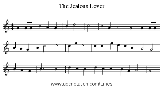 The Jealous Lover - staff notation