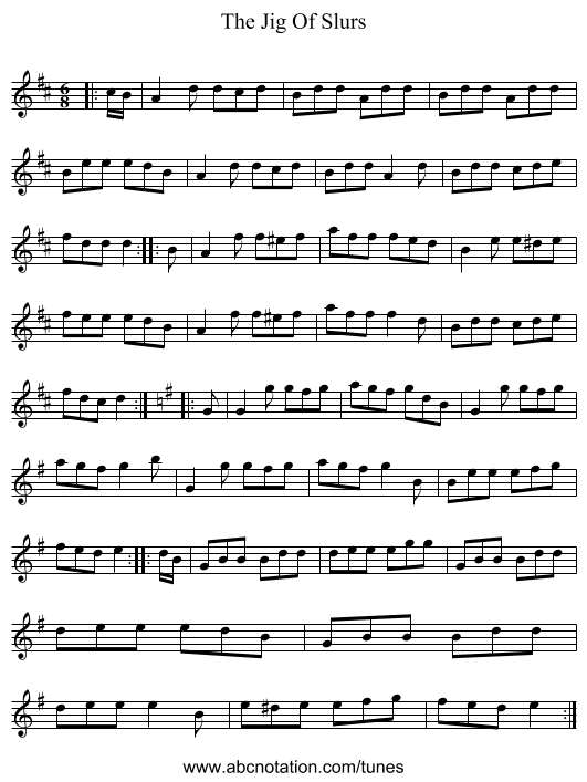 The Jig Of Slurs - staff notation
