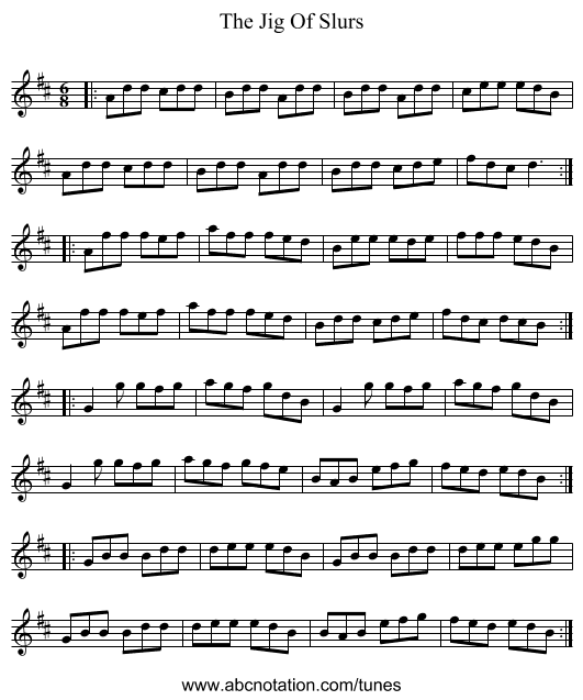 The Jig Of Slurs - staff notation