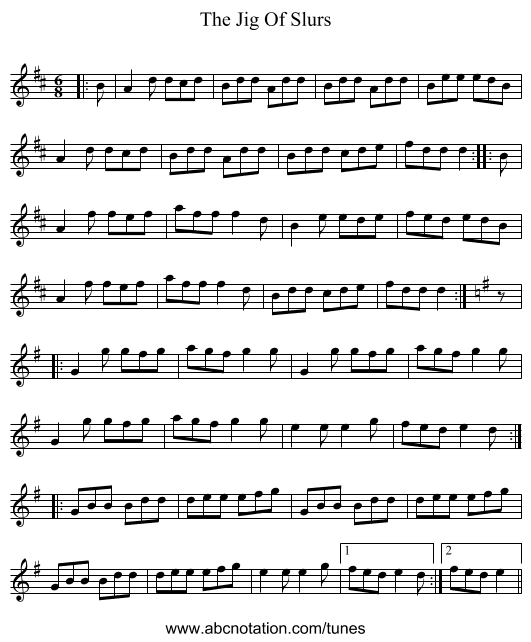 The Jig Of Slurs - staff notation