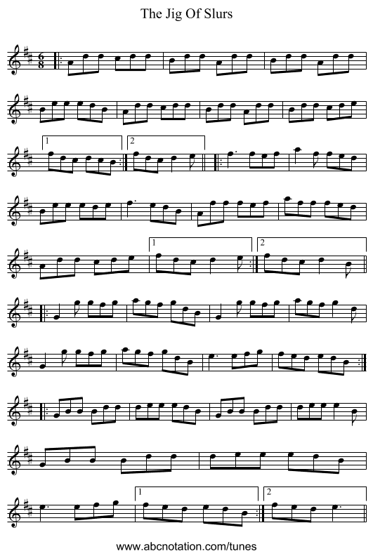 The Jig Of Slurs - staff notation