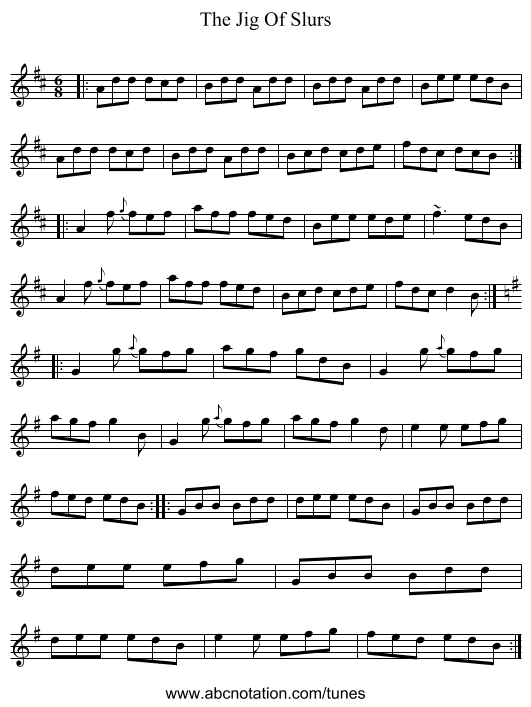 The Jig Of Slurs - staff notation