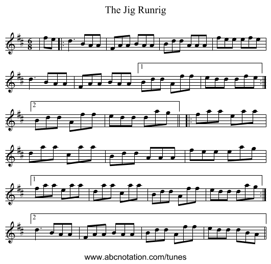 The Jig Runrig - staff notation